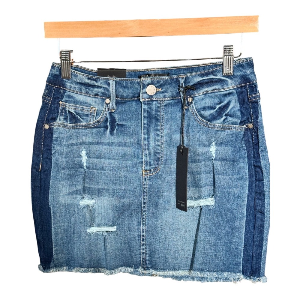 Black Label Cest Toi Distressed Denim Mini Skirt Two Tone Raw Hem Blue MS245 M - Picture 6 of 7